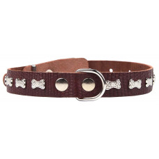 Однослойный ошейник шириной 25 мм с украшением люкс, обхват шеи 39-53 см, натуральная кожа, (возможные варианты украшений - косточки, собачки, лапки, бантики, цветы), артикул О25Л