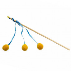 Дразнилка-удочка Три шарика на лентах, 38см деревян. палочка, Кот Лукас, кл24059