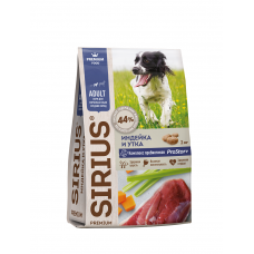 Sirius 2кг для взрослых собак средних пород с мясом индейки и утки