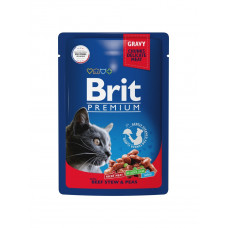 Brit Брит 85г Premium Пауч Говядина и Горошек в соусе для взрослых кошек шт