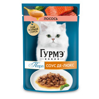 Gourmet Perle 85 г паучи в соусе де-люкс для кошек с лососем, Гурме