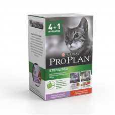 Pro Plan Sterilised пауч говядина соус/индейка желе 4+1 АКЦИЯ, Проплан для кошек (консервы, паучи)