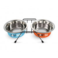 Triol 30261118 Миска металлическая на подставке Не пей мою воду, 2*0,4л