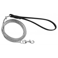 shy3011 поводок-цепь с кож. ручкой змейка серебристый, triol, 3x1100мм