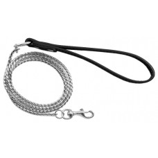 shy4011 поводок-цепь с кож. ручкой змейка серебристый, triol, 4x1100мм