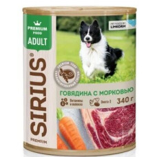 SIRIUS Premium для взрослых собак с говядиной и морковью 340 г