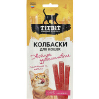 Titbit Колбаски Двойное удовольствие для кошек с телятиной и печенью 15г