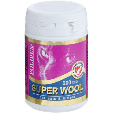 Витамины POLIDEX Super Wool для кошек улучшает состояние и стимулирует рост шерсти защищает от сухости кожи и появления перхоти 200 шт.